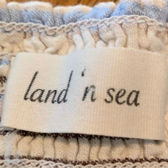 LAND N SEA PANTS WOMEN’S MEDIUM STRIPE CREAM BLUE BROWN 55% LINEN BLEND. - Picture 9 of 16